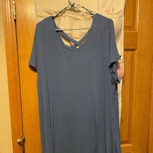 Dusty blue dress. Very comfortable and simple. Has cross cross design on back.